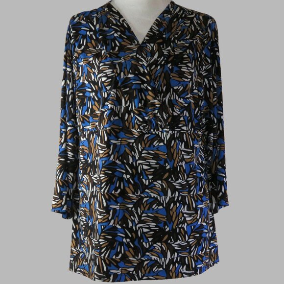 Liz & Co. Women's 3/4 Sleeve Pullover Multicolored Blouse Size 1X (C716) - Picture 2 of 6